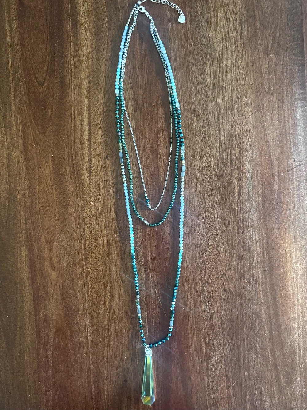 Multi-Strand Green Beaded Pendant Necklace - Unbranded